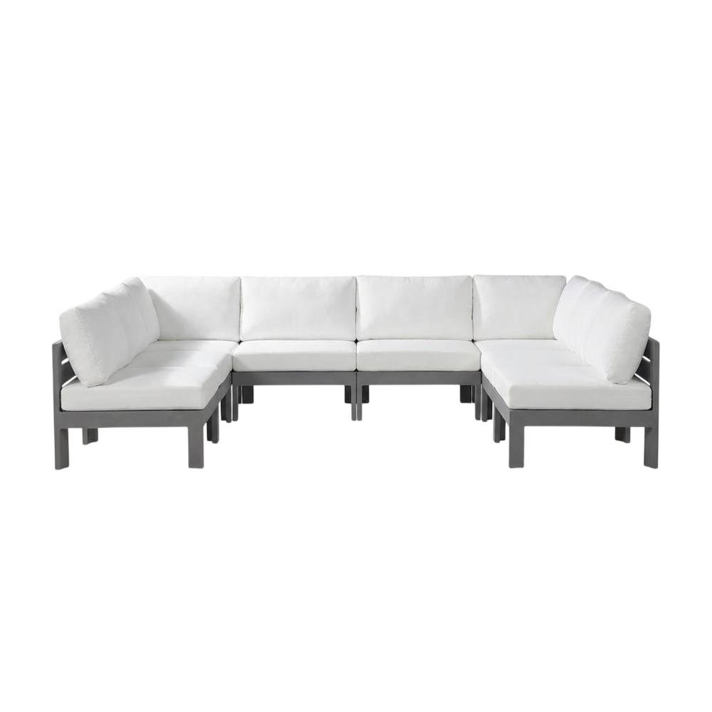 White Fabric Outdoor Patio Modular Sectional For Contemporary Style Comfort. Picture 4