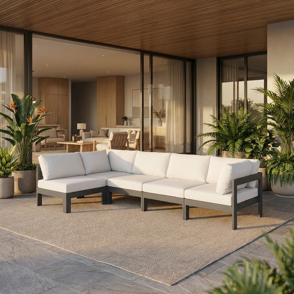 White Fabric Outdoor Modular Sectional For Patio Living With Contemporary Style. Picture 2