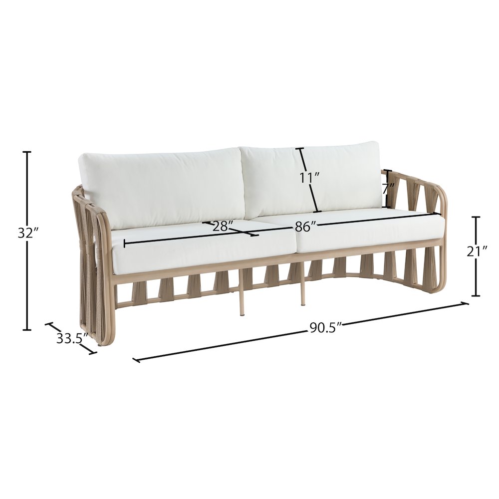 San Pietro 90.5" Beige Waterproof Fabric Outdoor Sofa. Picture 6