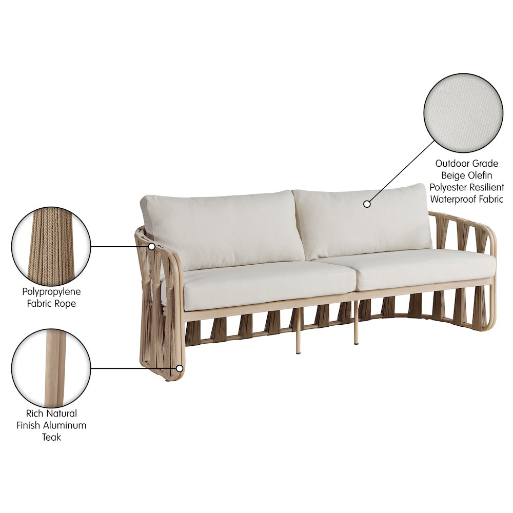 San Pietro 90.5" Beige Waterproof Fabric Outdoor Sofa. Picture 9