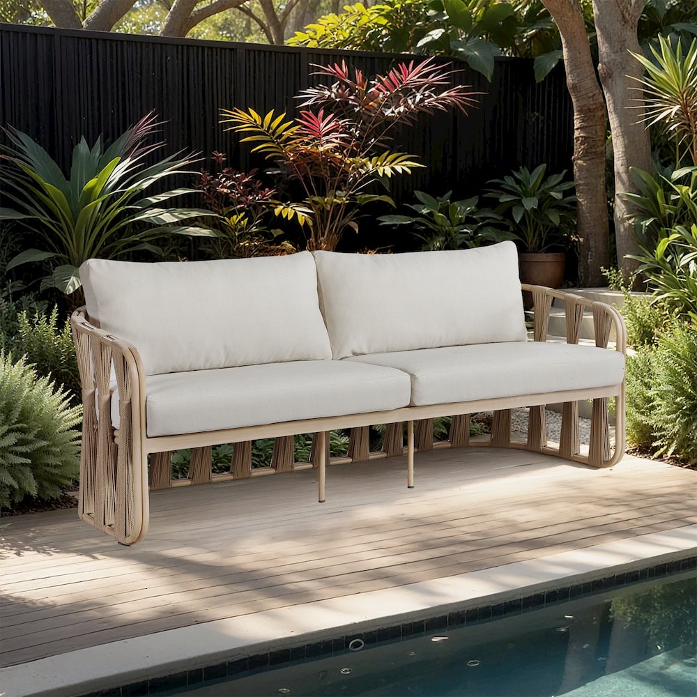 San Pietro 90.5" Beige Waterproof Fabric Outdoor Sofa. Picture 7