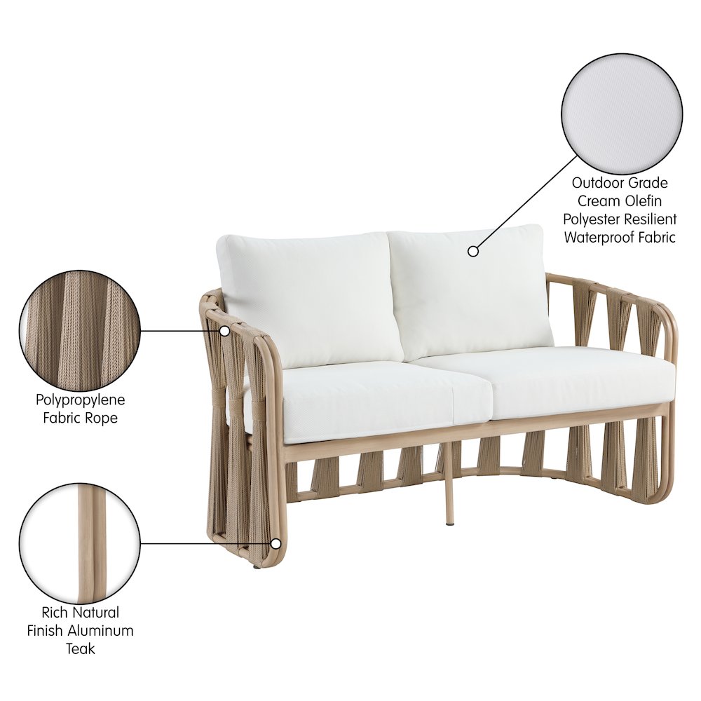 San Pietro 60.5" Cream Waterproof Fabric Outdoor Loveseat. Picture 9