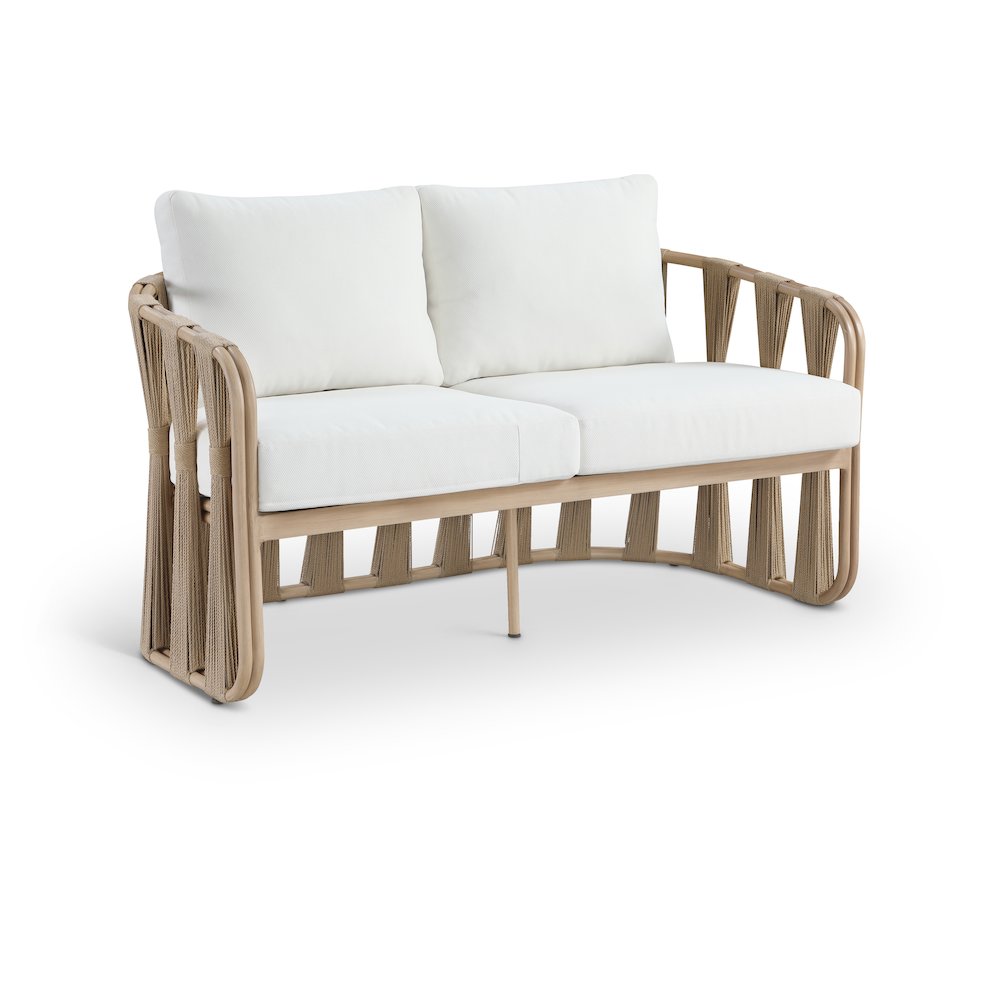 San Pietro 60.5" Cream Waterproof Fabric Outdoor Loveseat. Picture 1