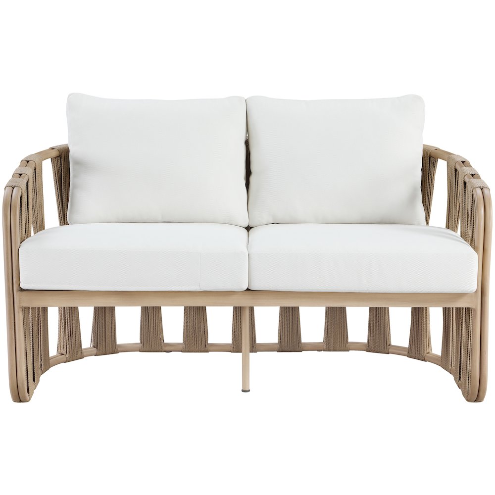 San Pietro 60.5" Cream Waterproof Fabric Outdoor Loveseat. Picture 2