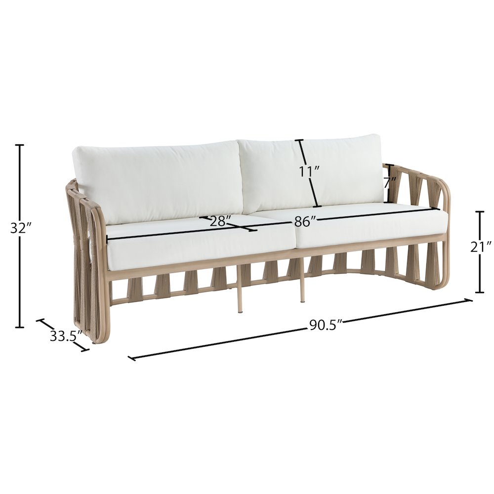 San Pietro 90.5" Cream Waterproof Fabric Outdoor Sofa. Picture 6