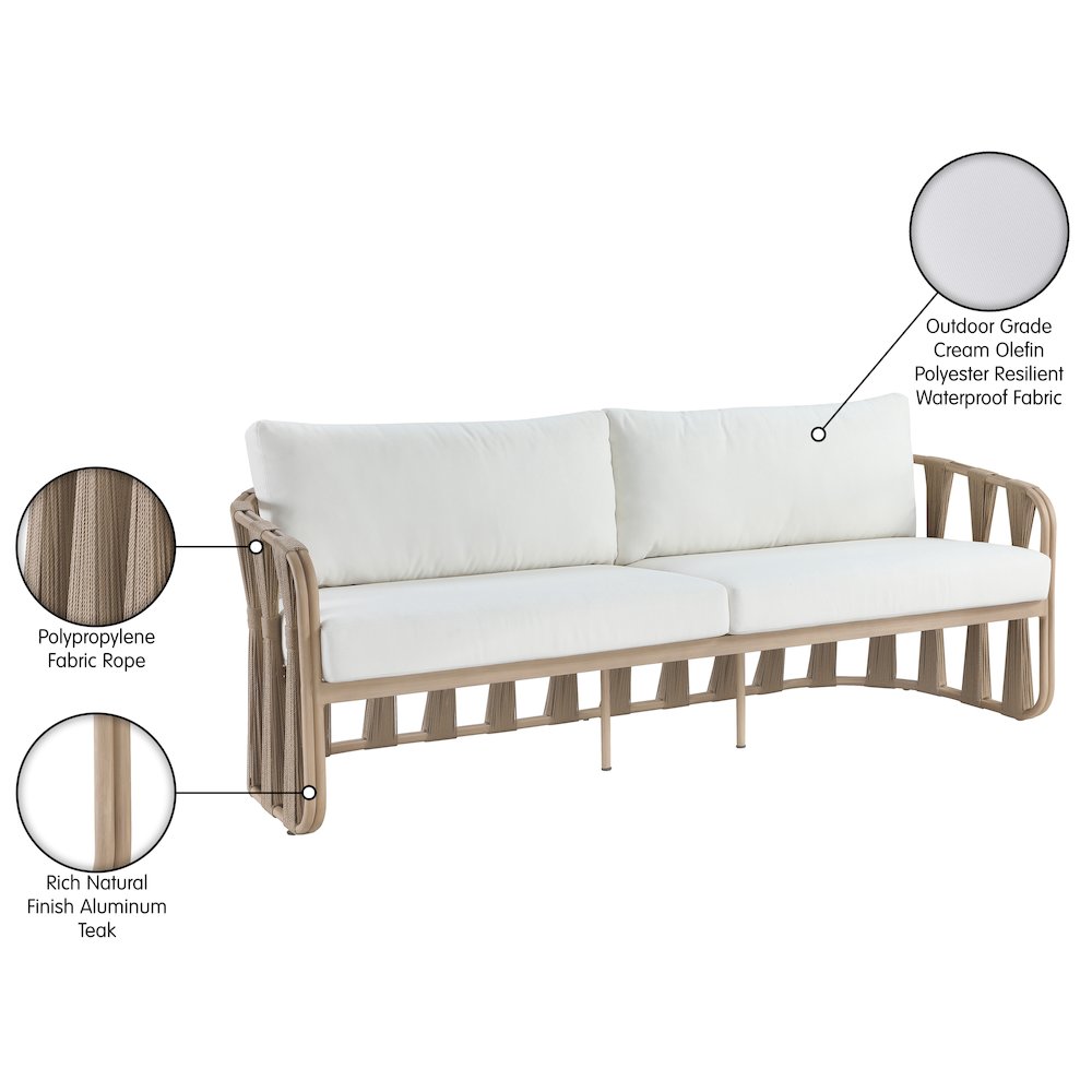 San Pietro 90.5" Cream Waterproof Fabric Outdoor Sofa. Picture 9