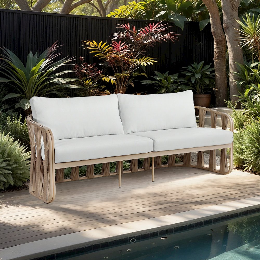San Pietro 90.5" Cream Waterproof Fabric Outdoor Sofa. Picture 7