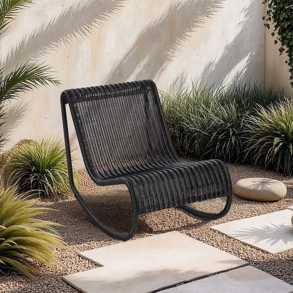 Antigua Black Wicker Outdoor Patio Rocking Chair. Picture 7