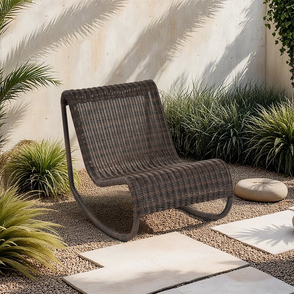 Antigua Brown Wicker Outdoor Patio Rocking Chair. Picture 7
