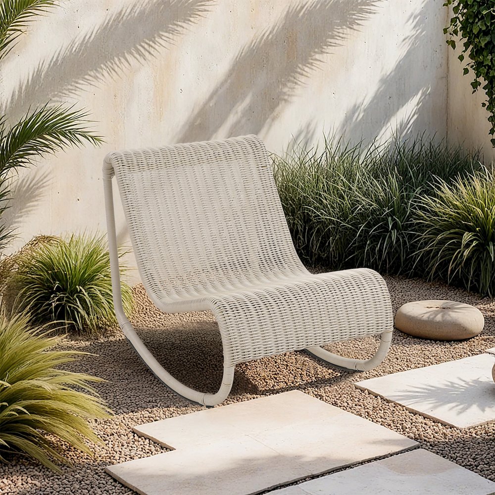Antigua Cream Wicker Outdoor Patio Rocking Chair. Picture 7