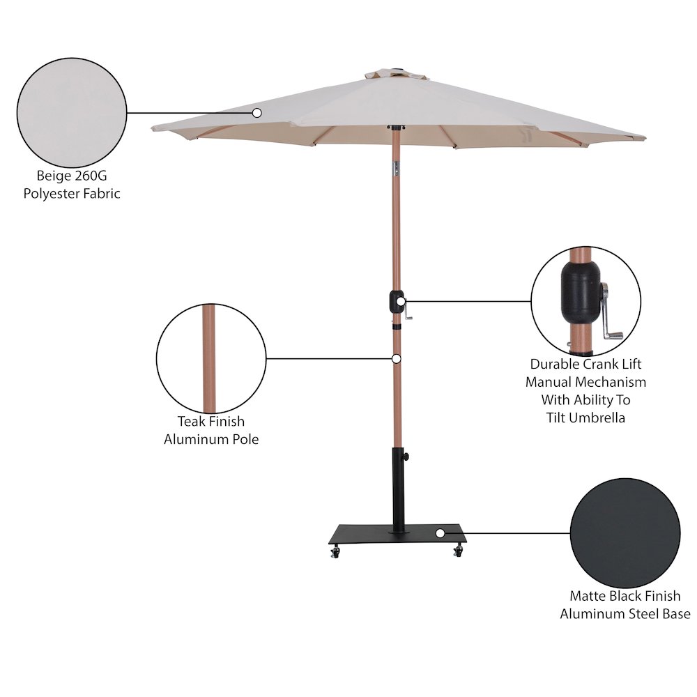 Fiji Beige Fabric / Matte Black Aluminum Patio Umbrella with Base Sets. Picture 19