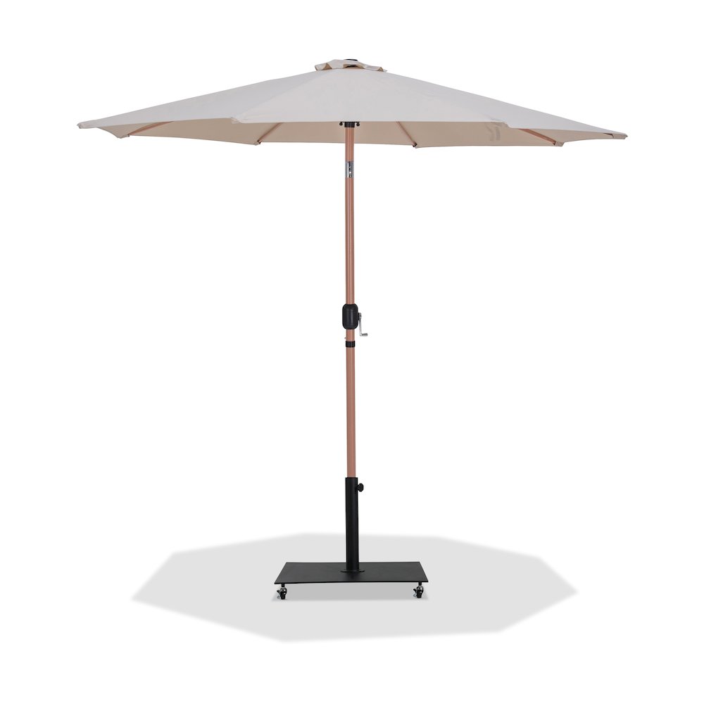 Fiji Beige Fabric / Matte Black Aluminum Patio Umbrella with Base Sets. Picture 1
