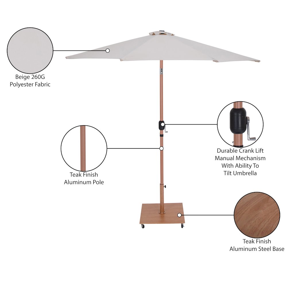 Fiji Beige Fabric / Teak Aluminum Patio Umbrella with Base Sets. Picture 19