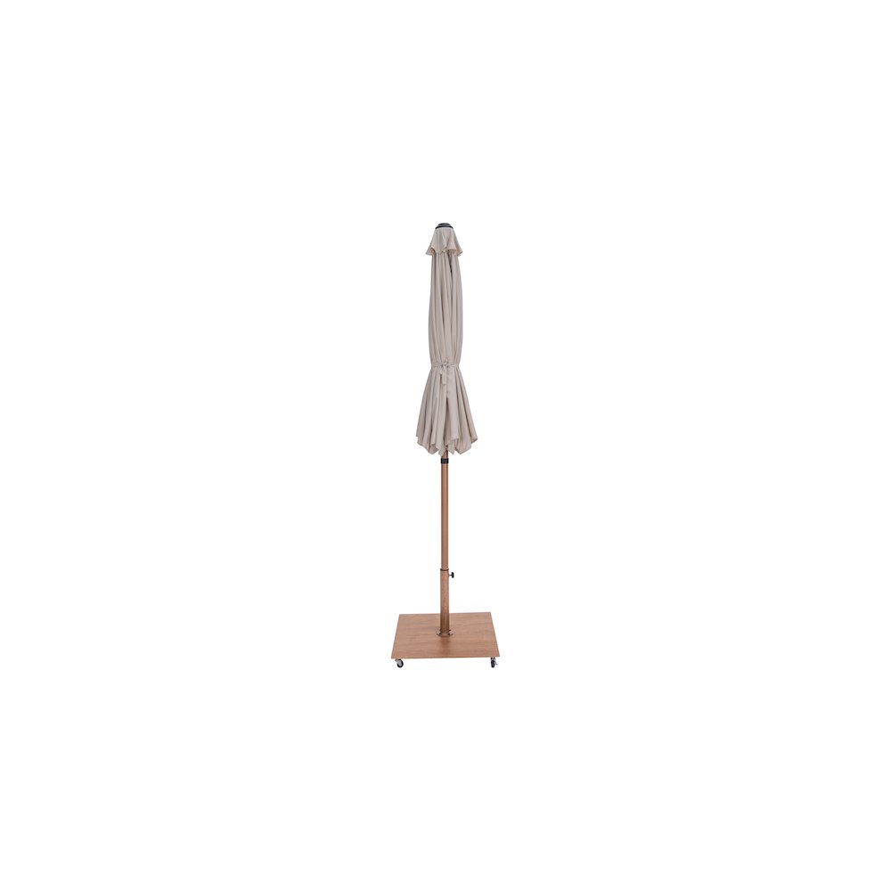 Fiji Beige Fabric / Teak Aluminum Patio Umbrella with Base Sets. Picture 13