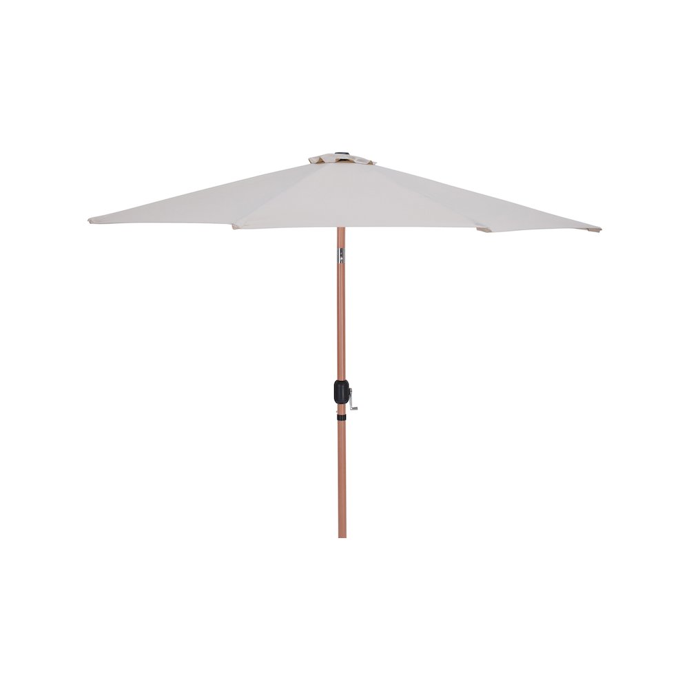 Fiji Beige Fabric / Teak Aluminum Patio Umbrella with Base Sets. Picture 2