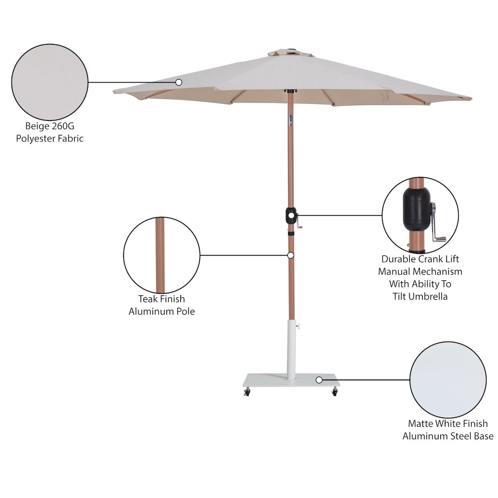 Fiji Beige Fabric / Matte White Aluminum Patio Umbrella with Base Sets. Picture 19