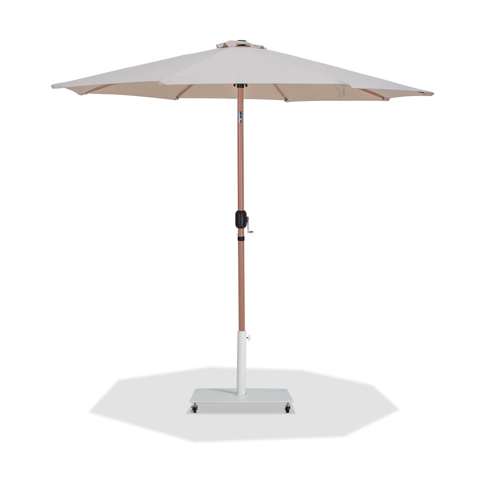 Fiji Beige Fabric / Matte White Aluminum Patio Umbrella with Base Sets. Picture 1
