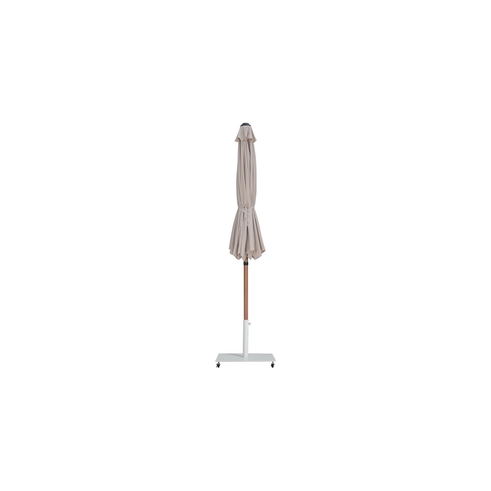 Fiji Beige Fabric / Matte White Aluminum Patio Umbrella with Base Sets. Picture 13