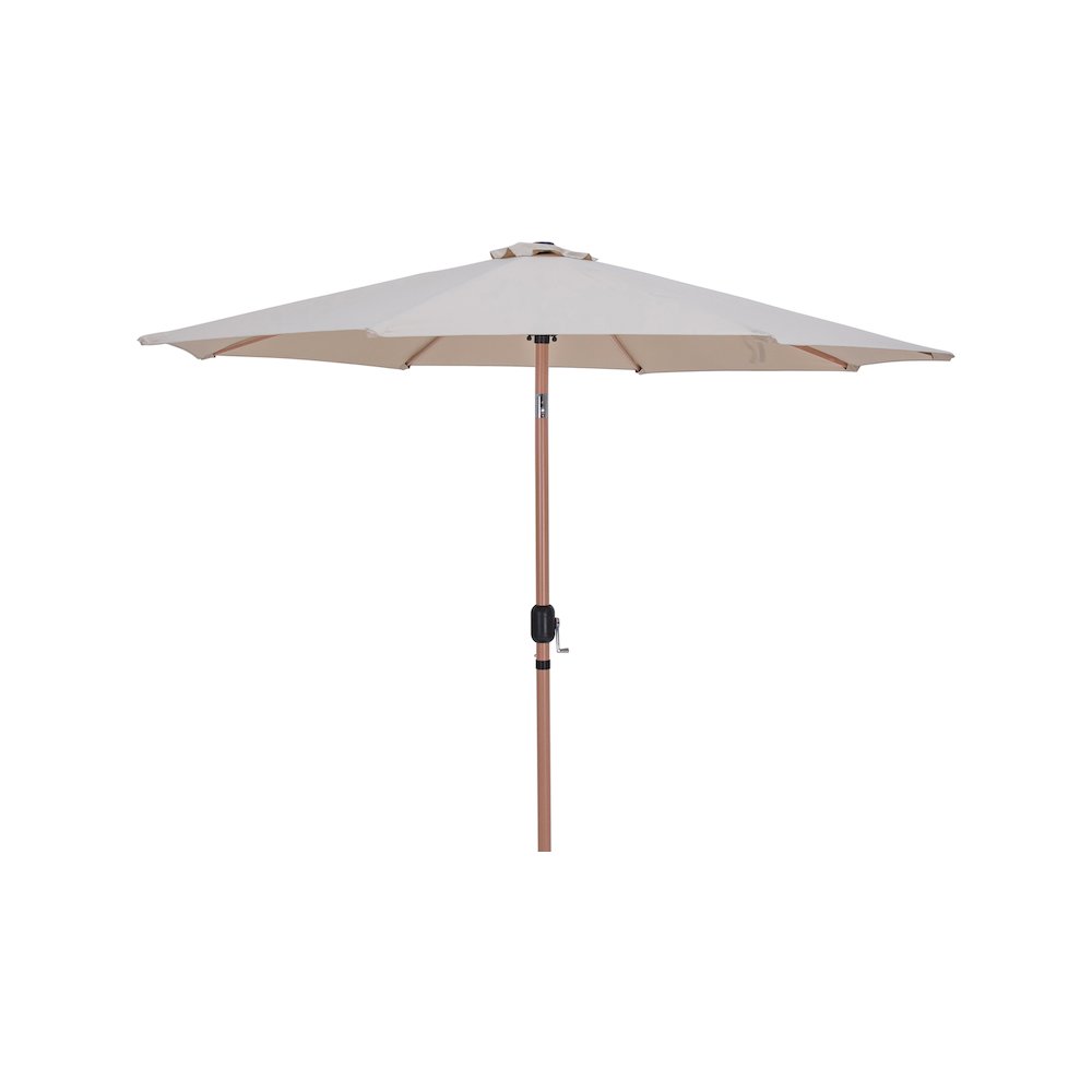 Fiji Beige Fabric / Matte White Aluminum Patio Umbrella with Base Sets. Picture 2