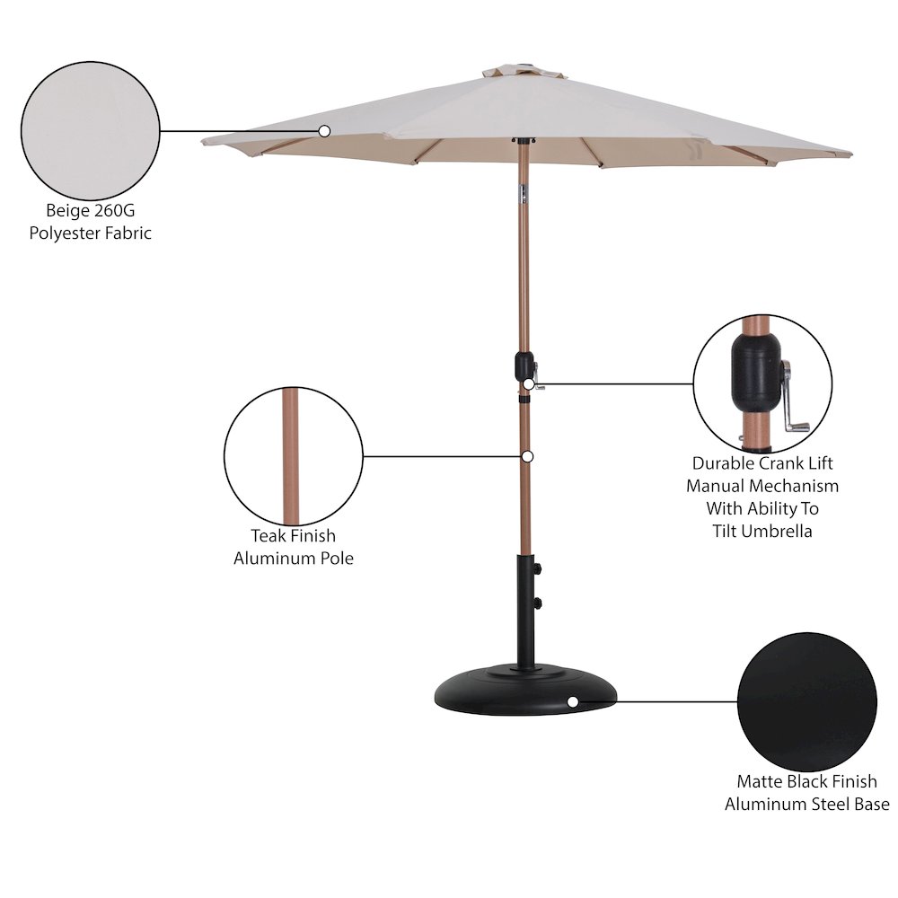 Fiji Beige Fabric / Matte Black Aluminum Patio Umbrella with Base Sets. Picture 16