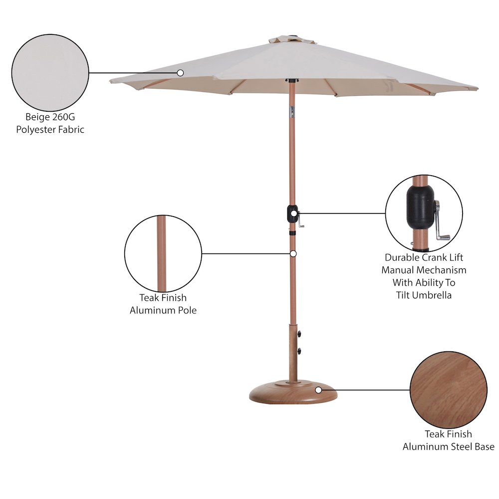 Fiji Beige Fabric / Teak Aluminum Patio Umbrella with Base Sets. Picture 16