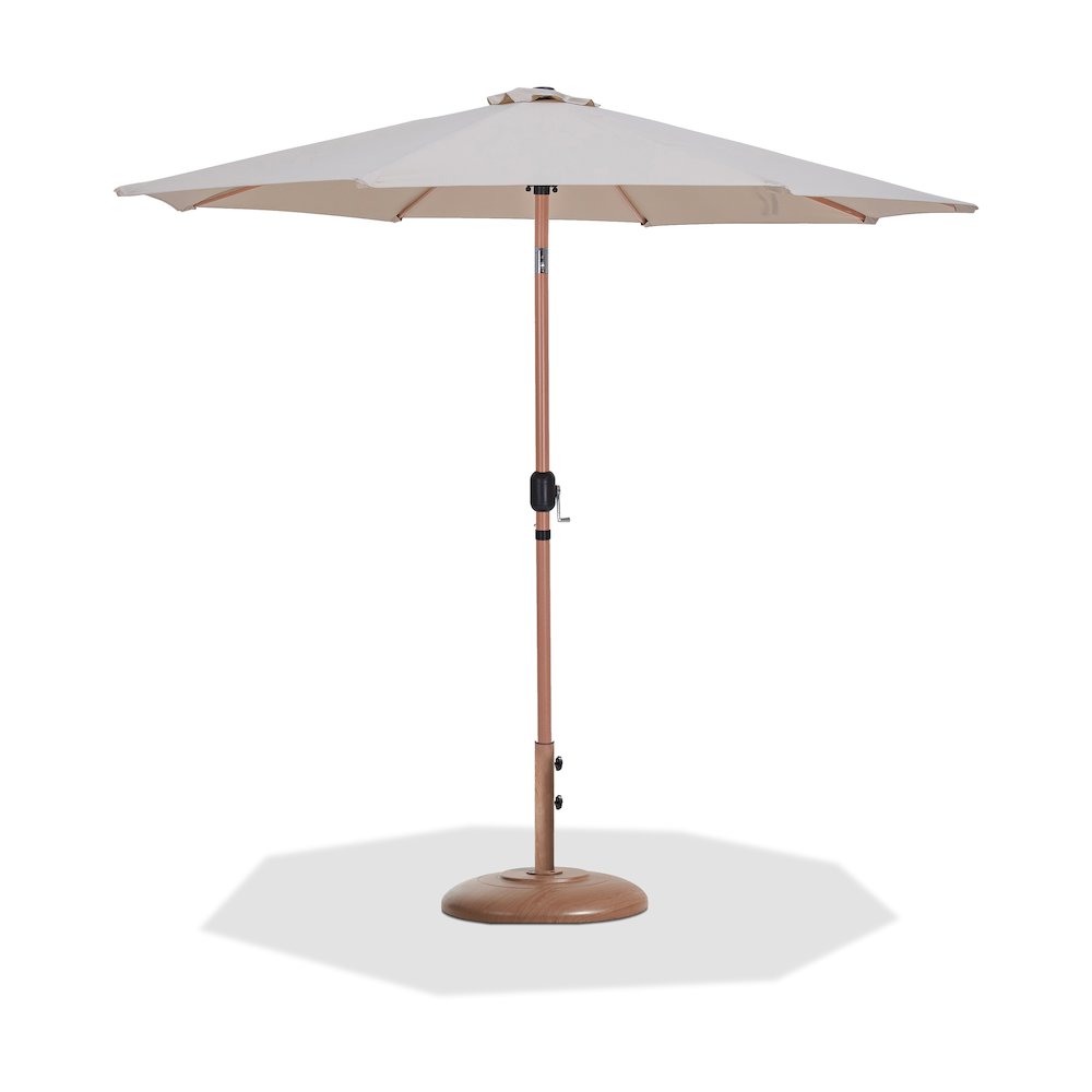 Fiji Beige Fabric / Teak Aluminum Patio Umbrella with Base Sets. Picture 1