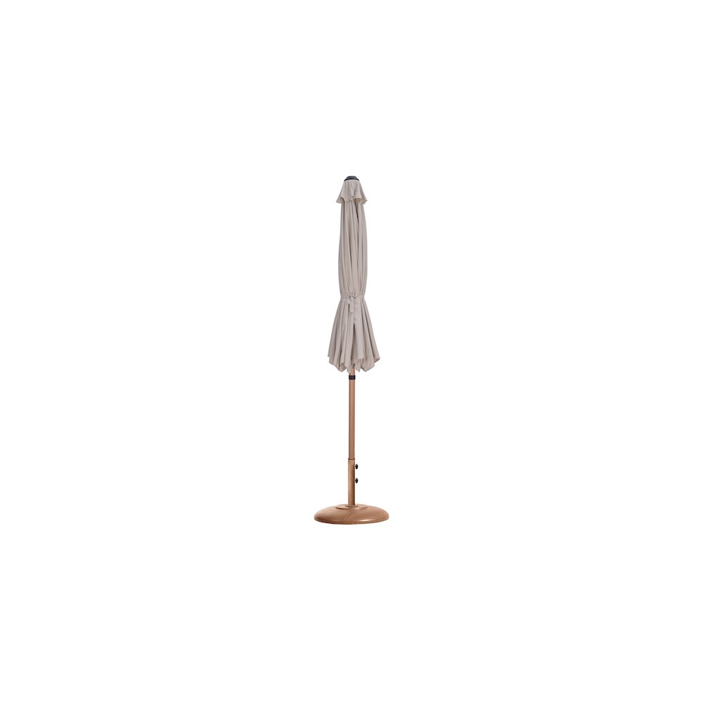 Fiji Beige Fabric / Teak Aluminum Patio Umbrella with Base Sets. Picture 10