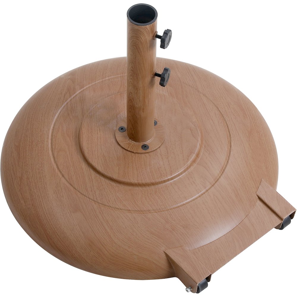 Fiji Beige Fabric / Teak Aluminum Patio Umbrella with Base Sets. Picture 7
