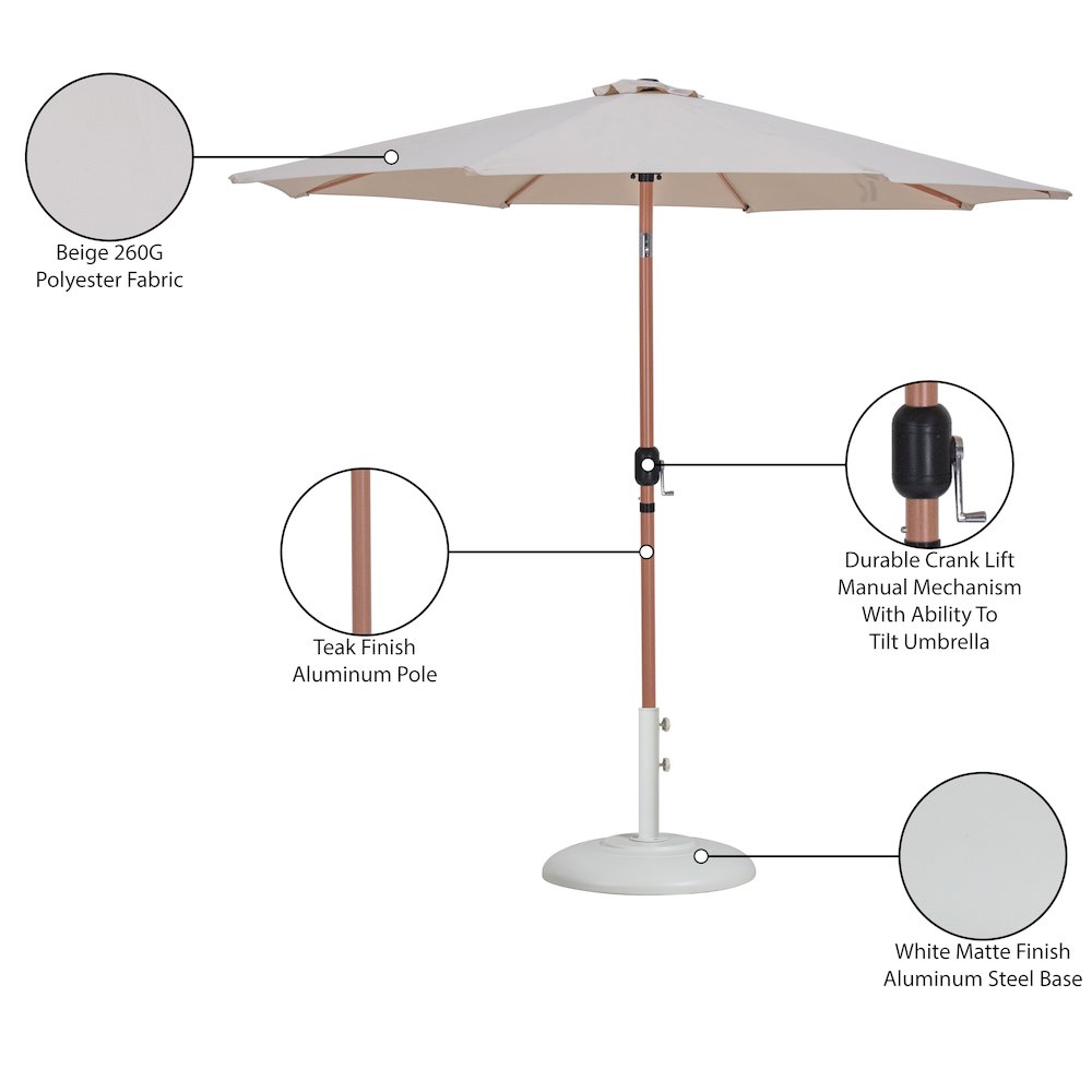 Fiji Beige Fabric / Matte White Aluminum Patio Umbrella with Base Sets. Picture 16