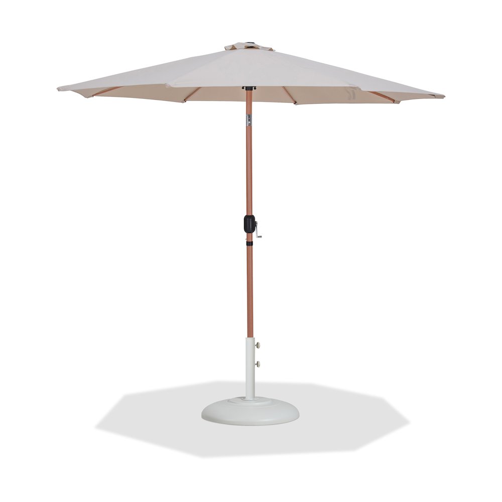 Fiji Beige Fabric / Matte White Aluminum Patio Umbrella with Base Sets. Picture 1