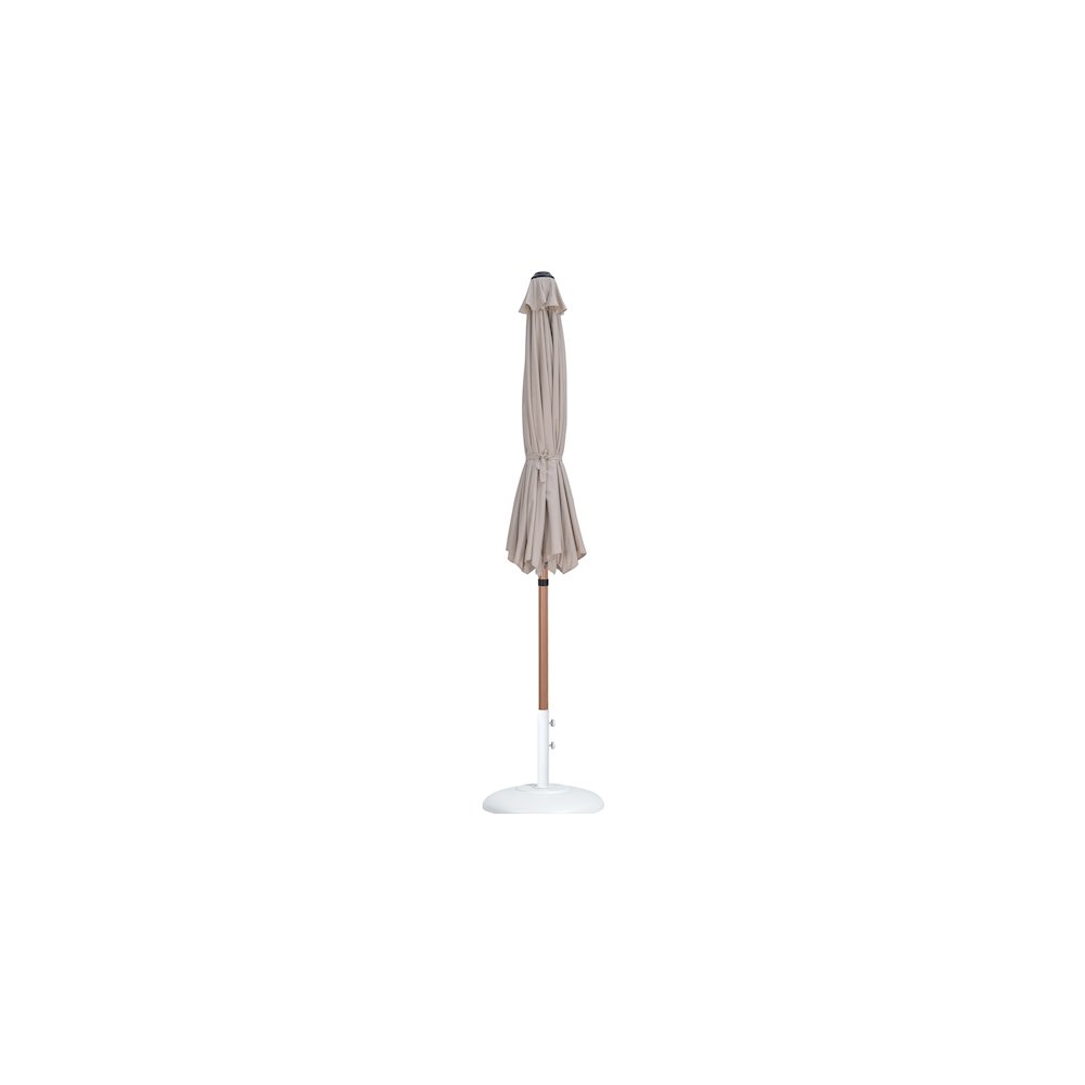 Fiji Beige Fabric / Matte White Aluminum Patio Umbrella with Base Sets. Picture 10