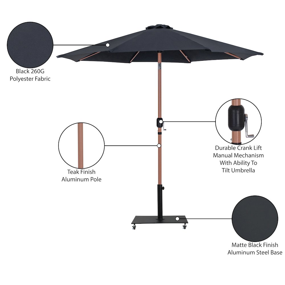Fiji Black Fabric / Matte Black Aluminum Patio Umbrella with Base Sets. Picture 19