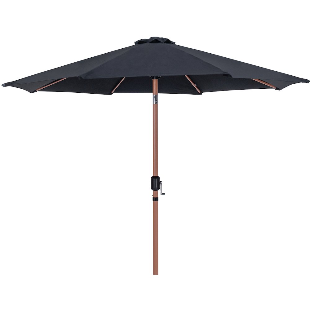 Fiji Black Fabric / Matte Black Aluminum Patio Umbrella with Base Sets. Picture 2