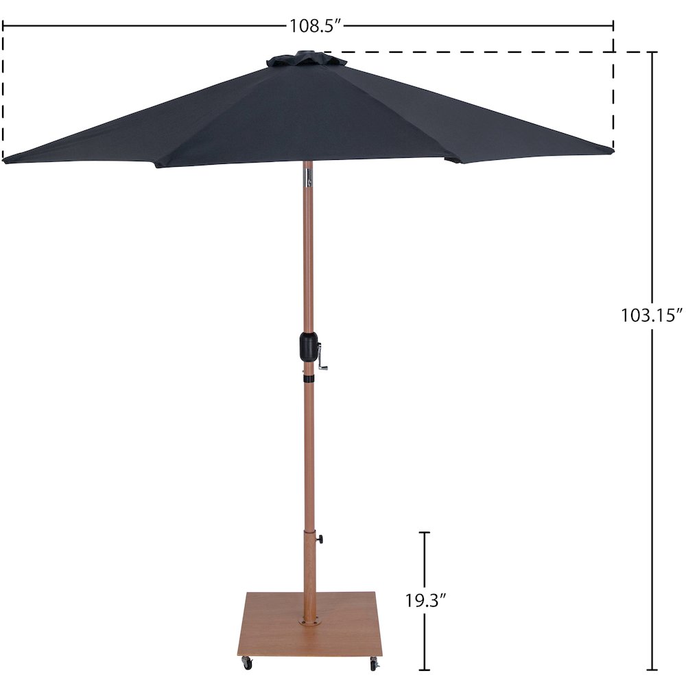 Fiji Black Fabric / Teak Aluminum Patio Umbrella with Base Sets. Picture 18