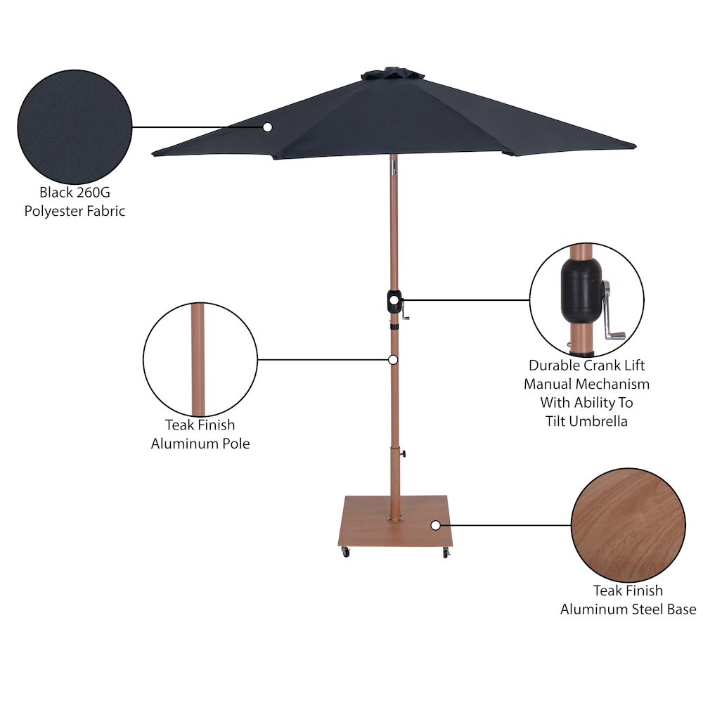 Fiji Black Fabric / Teak Aluminum Patio Umbrella with Base Sets. Picture 19