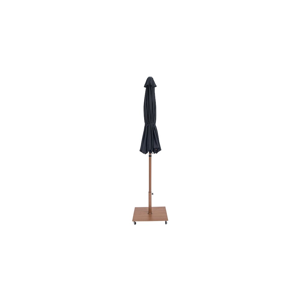 Fiji Black Fabric / Teak Aluminum Patio Umbrella with Base Sets. Picture 13