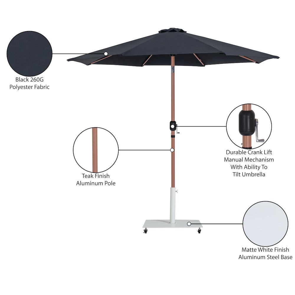 Fiji Black Fabric / Matte White Aluminum Patio Umbrella with Base Sets. Picture 19