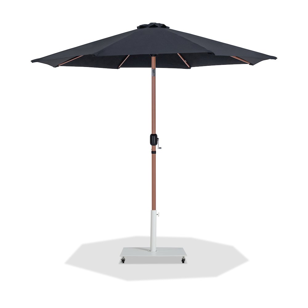 Fiji Black Fabric / Matte White Aluminum Patio Umbrella with Base Sets. Picture 1