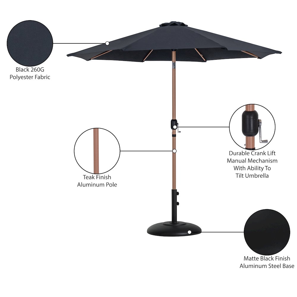 Fiji Black Fabric / Matte Black Aluminum Patio Umbrella with Base Sets. Picture 16