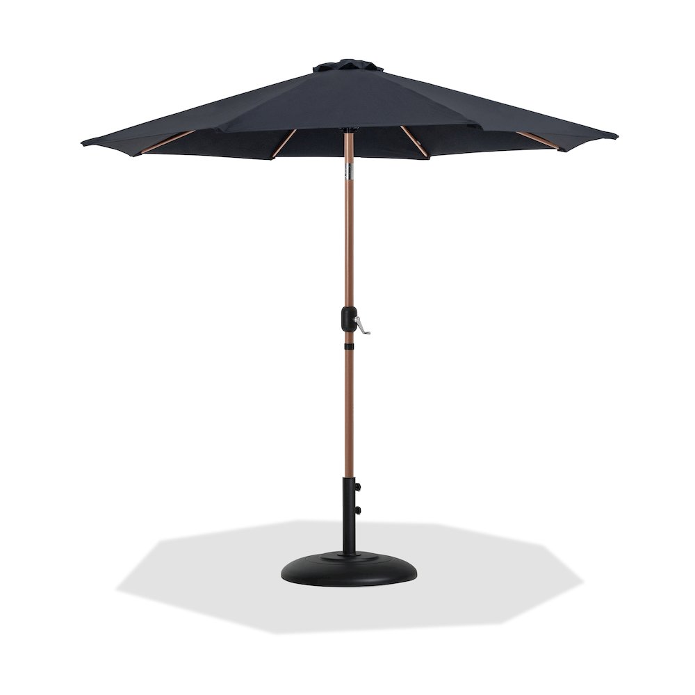 Fiji Black Fabric / Matte Black Aluminum Patio Umbrella with Base Sets. Picture 1
