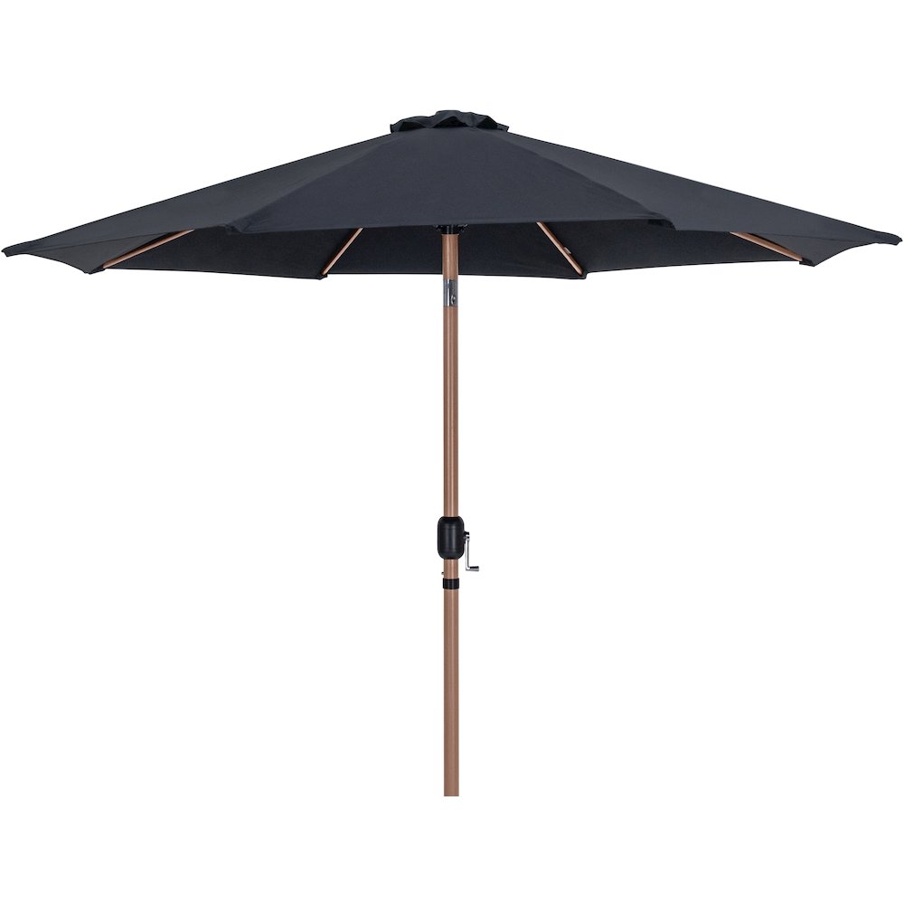 Fiji Black Fabric / Matte Black Aluminum Patio Umbrella with Base Sets. Picture 2