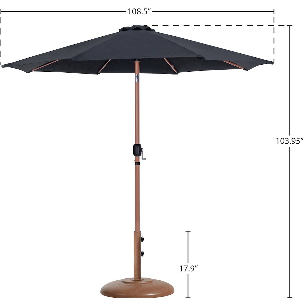 Fiji Black Fabric / Teak Aluminum Patio Umbrella with Base Sets. Picture 15