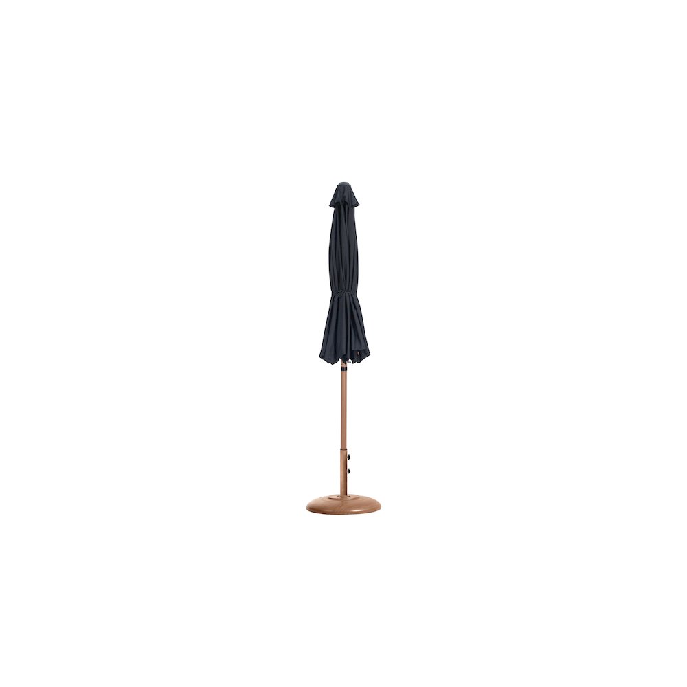 Fiji Black Fabric / Teak Aluminum Patio Umbrella with Base Sets. Picture 10
