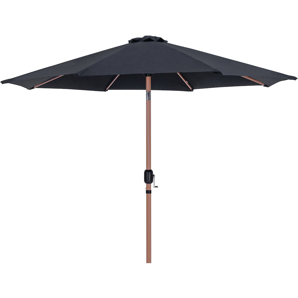 Fiji Black Fabric / Teak Aluminum Patio Umbrella with Base Sets. Picture 2