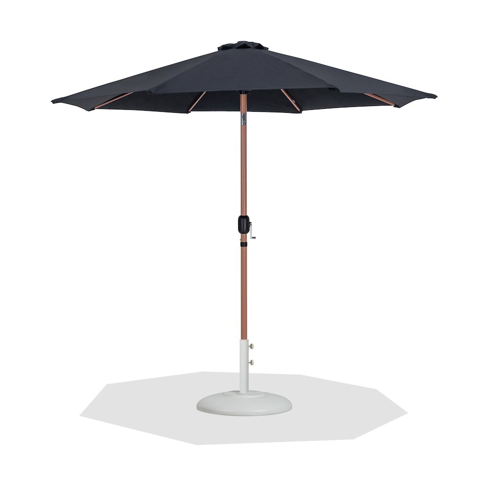 Fiji Black Fabric / Matte White Aluminum Patio Umbrella with Base Sets. Picture 1