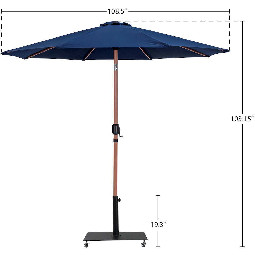 Fiji Navy Fabric / Matte Black Aluminum Patio Umbrella with Base Sets. Picture 18