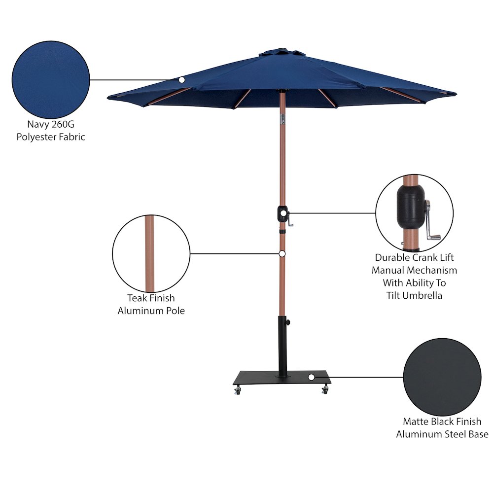 Fiji Navy Fabric / Matte Black Aluminum Patio Umbrella with Base Sets. Picture 19
