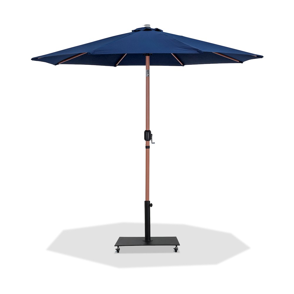 Fiji Navy Fabric / Matte Black Aluminum Patio Umbrella with Base Sets. Picture 1