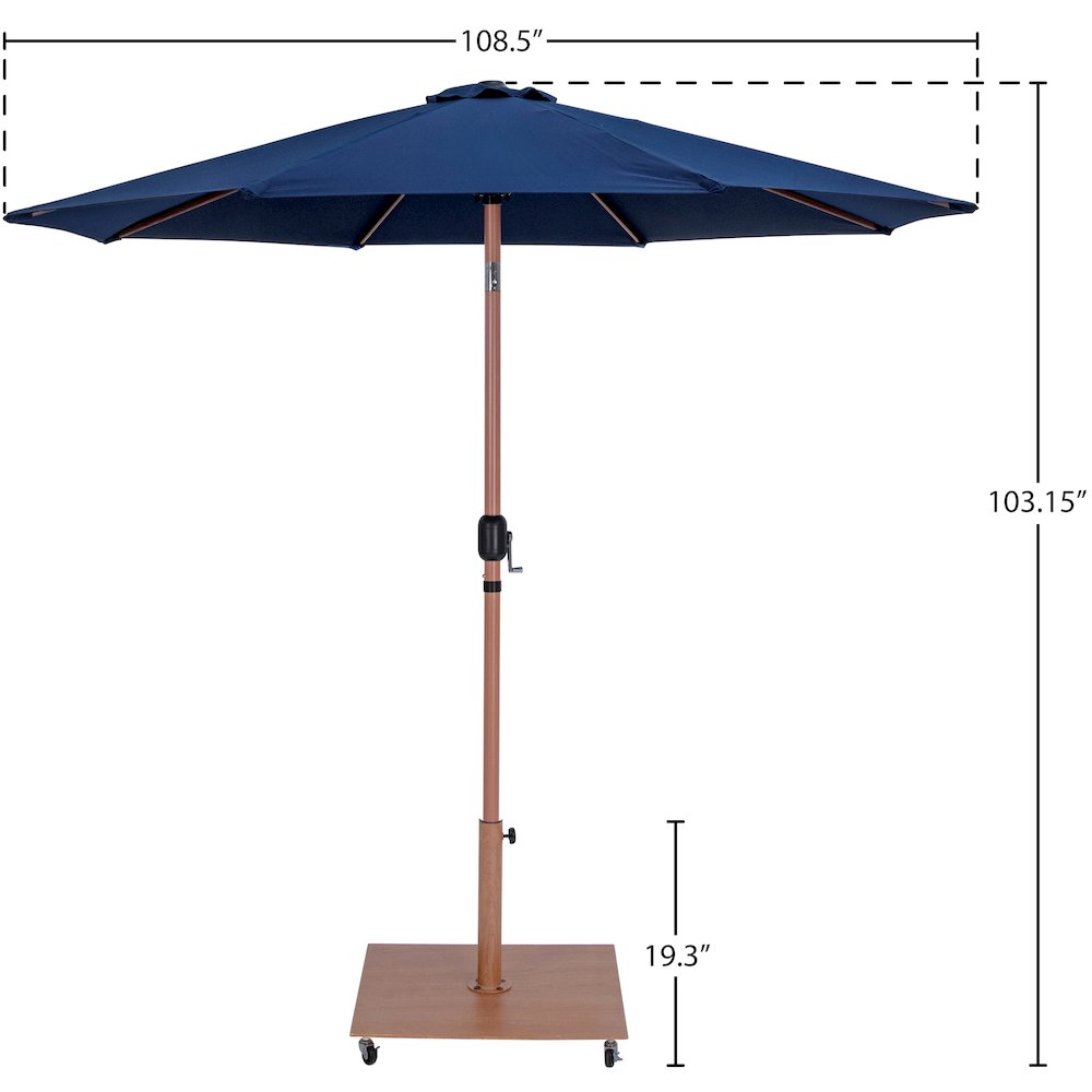 Fiji Navy Fabric / Teak Aluminum Patio Umbrella with Base Sets. Picture 18