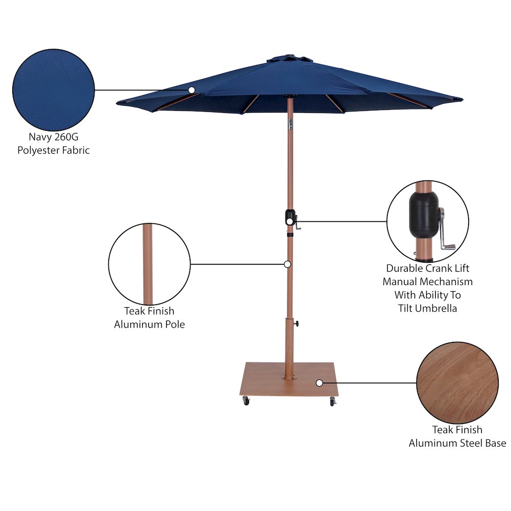Fiji Navy Fabric / Teak Aluminum Patio Umbrella with Base Sets. Picture 19